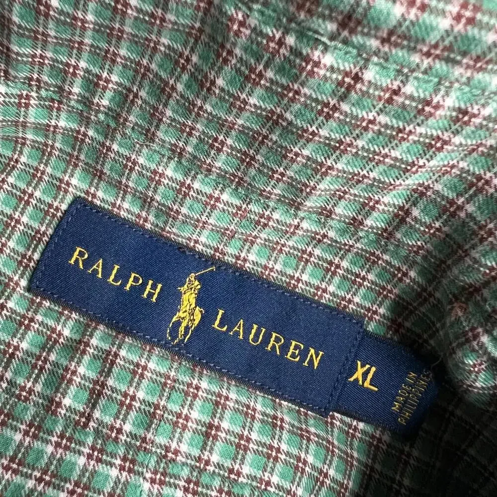 Lot 2 Ralph Lauren Men’s XL Button Down Shirts Blue & Green‎ Plaid 100% Cotton - Picture 4 of 14